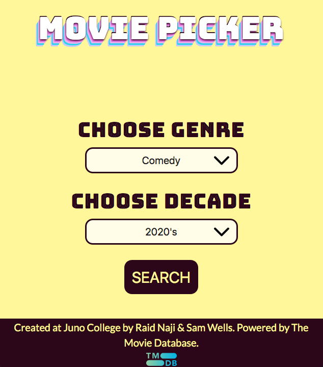 A screenshot of the app Movie Picker